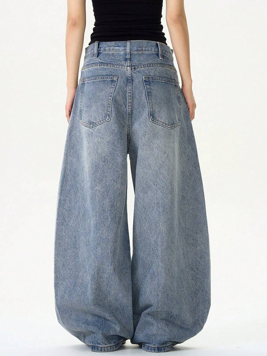 Loose Fit Washed Denim Casual Loose Pants