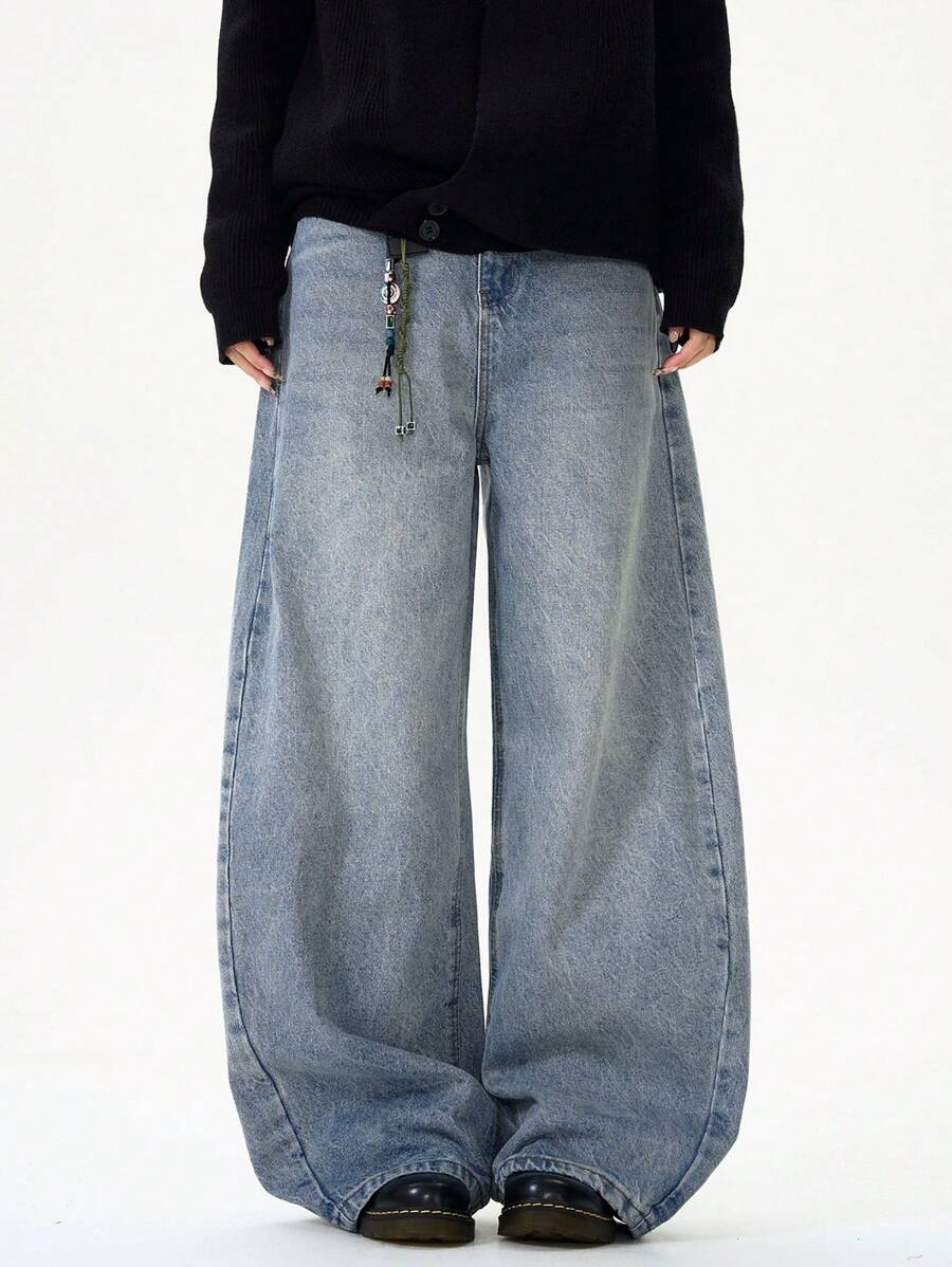 Loose Fit Washed Denim Casual Loose Pants