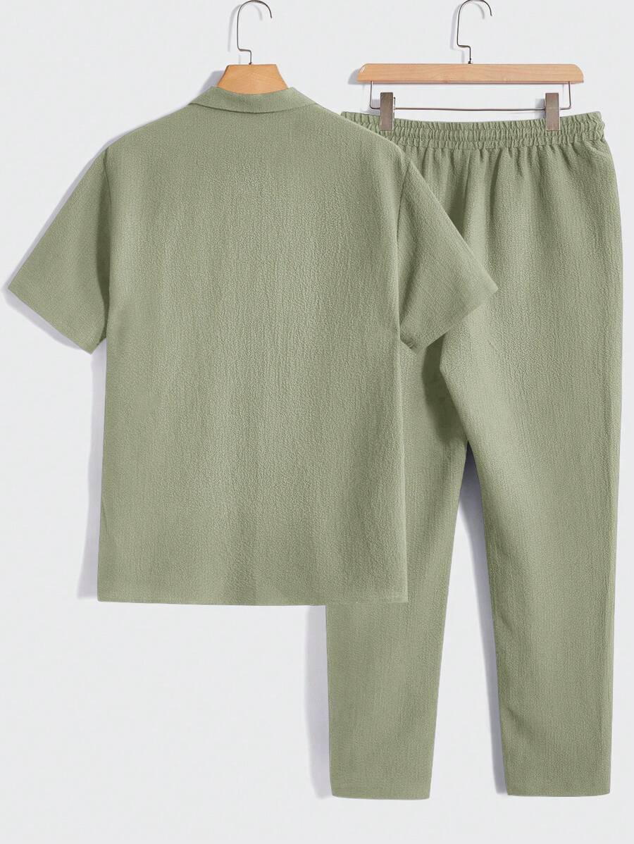 Men Short Sleeve Shirt And Pants Casual Summer Two-Piece Set