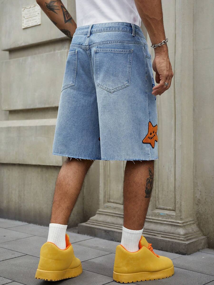 Men's Summer Casual Floral Embroidery Denim Shorts
