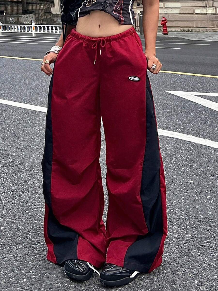 Women's Streetwear Color-Blocked Parachute Pants