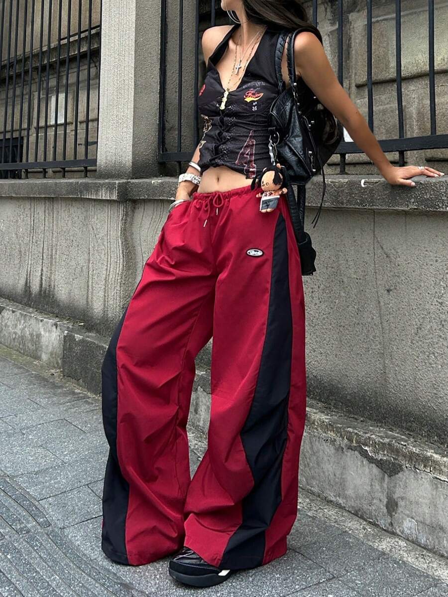 Women's Color-Blocked Baggy Parachute Pants