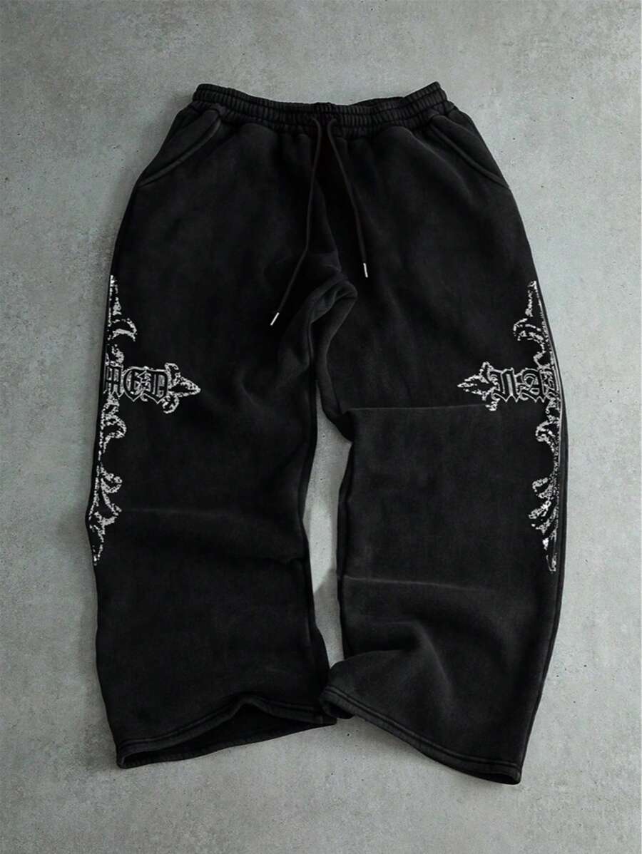 Cross Print Straight Leg Unisex Sweatpants