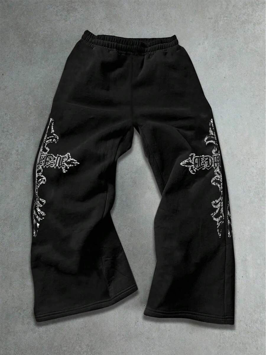 Cross Print Straight Leg Unisex Sweatpants