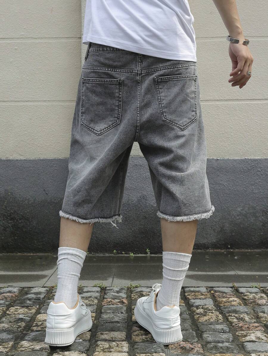 Men's Pocket Distressed Raw Hem Loose Fit Jorts