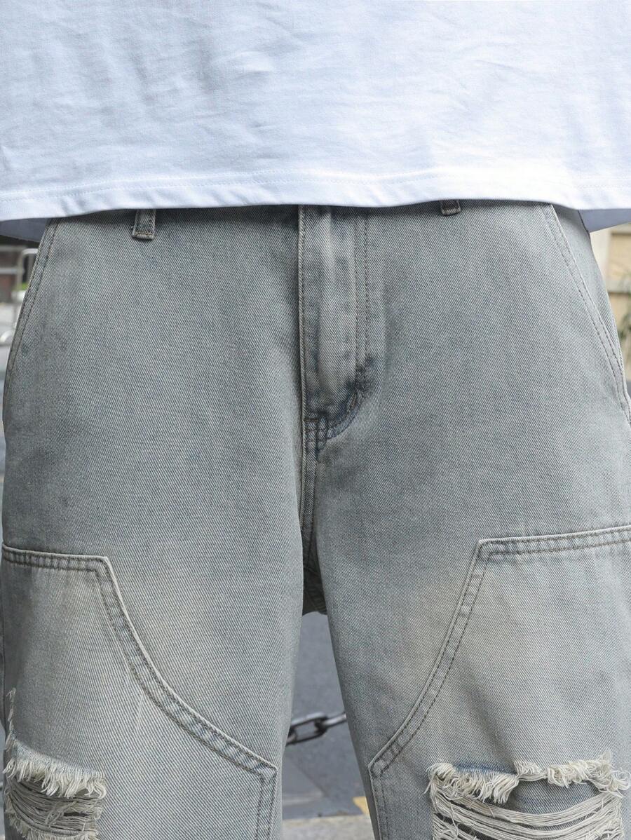 Men's Pocket Distressed Raw Hem Loose Fit Jorts
