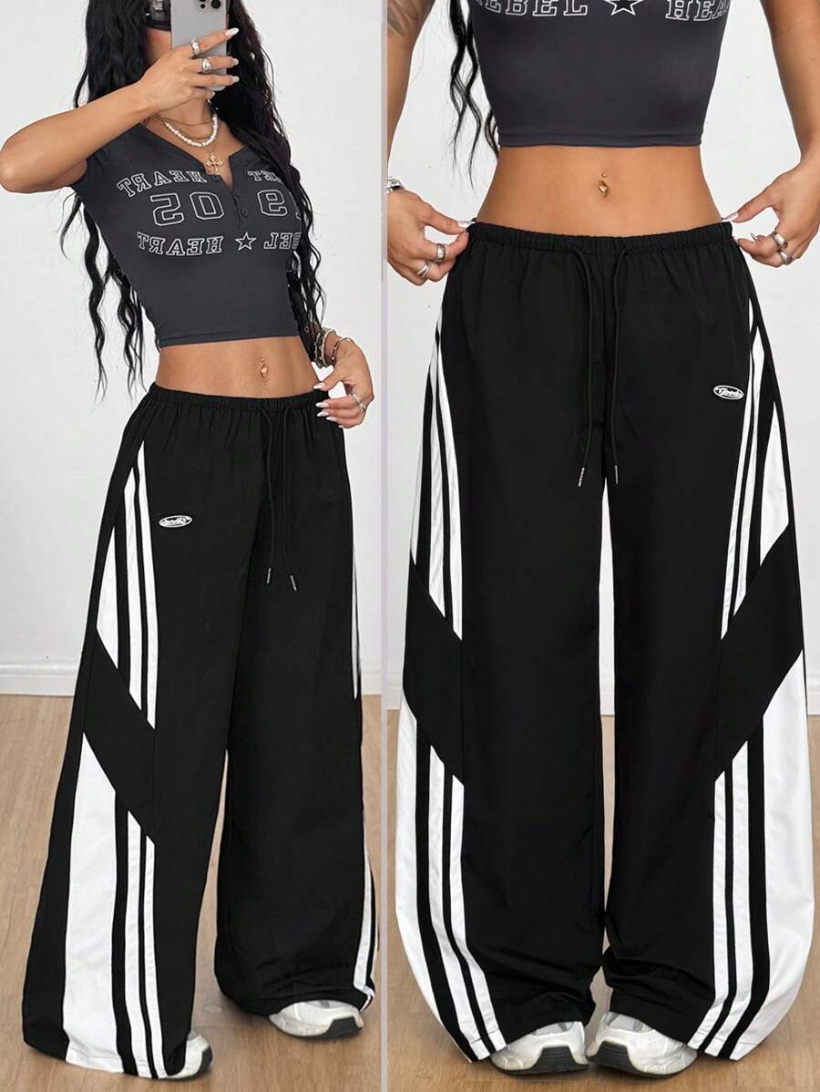 Women's Color-Blocked Cargo Parachute Pants