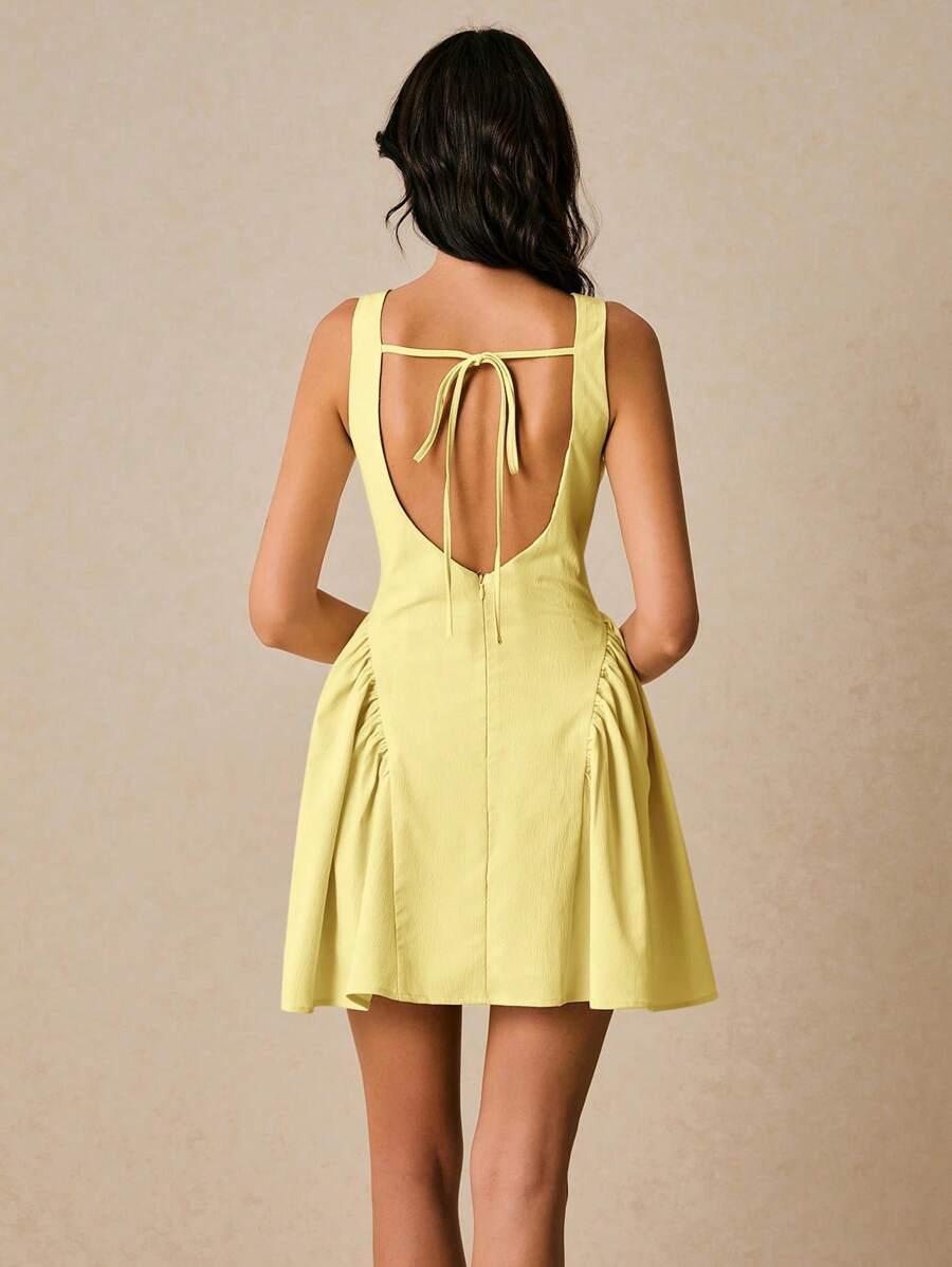 Women Sleeveless Solid Color Mini Dress
