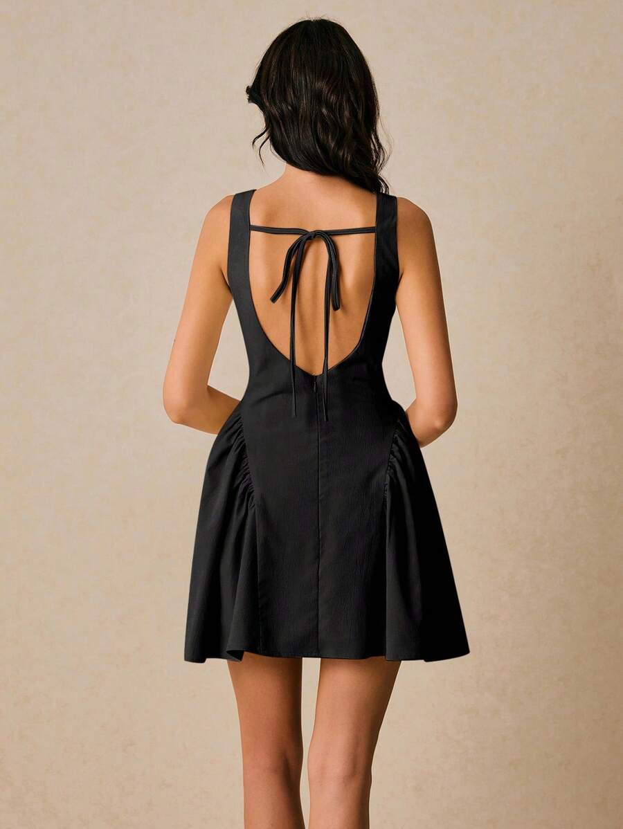 Women Sleeveless Solid Color Mini Dress