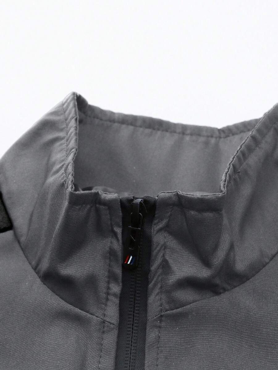 Men's Letter Print Contrast Color Long Sleeve Frog Button Jacket