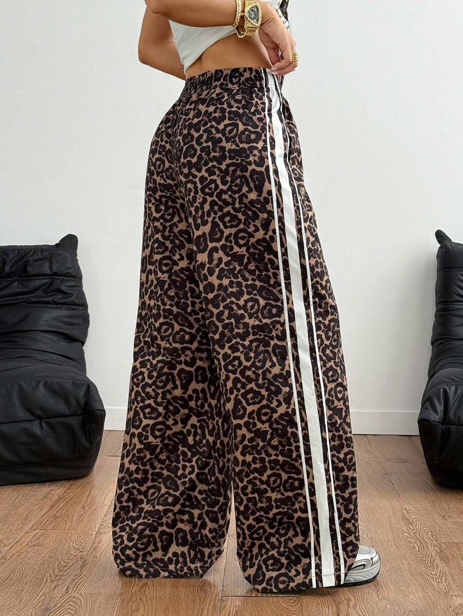 Women's Streetwear Leopard Striped Wide Leg Pants