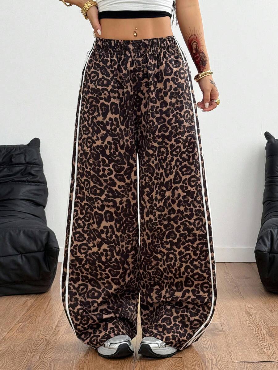 Women's Streetwear Leopard Striped Wide Leg Pants