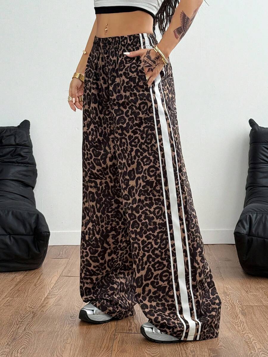 Women's Streetwear Leopard Striped Wide Leg Pants