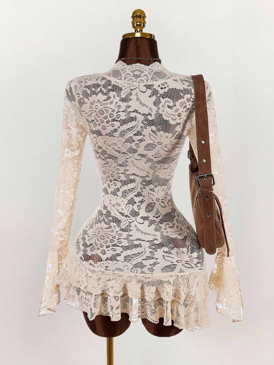 Sheer Low-Cut Hippie Style Mini Dress