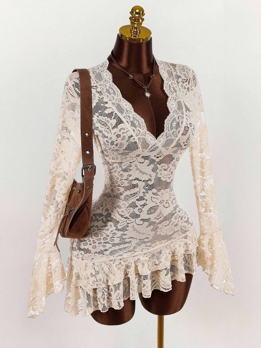 Sheer Low-Cut Hippie Style Mini Dress