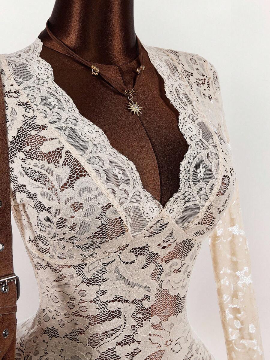 Sheer Low-Cut Hippie Style Mini Dress