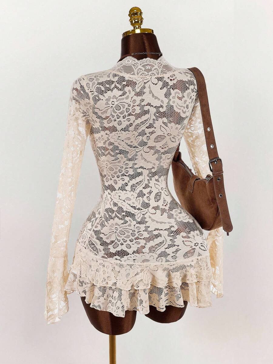 Sheer Low-Cut Hippie Style Mini Dress