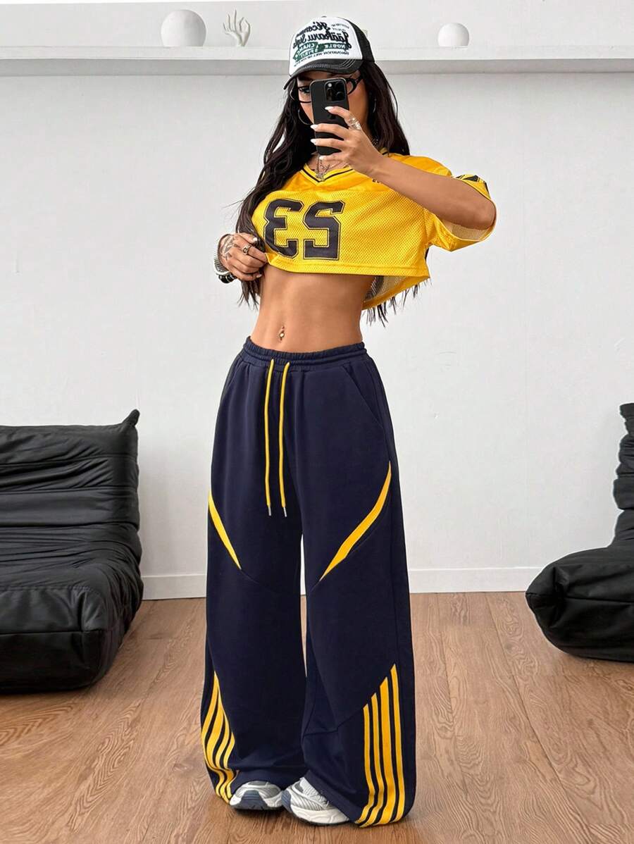 Women's Yellow Contrast Webbing Sweatpants