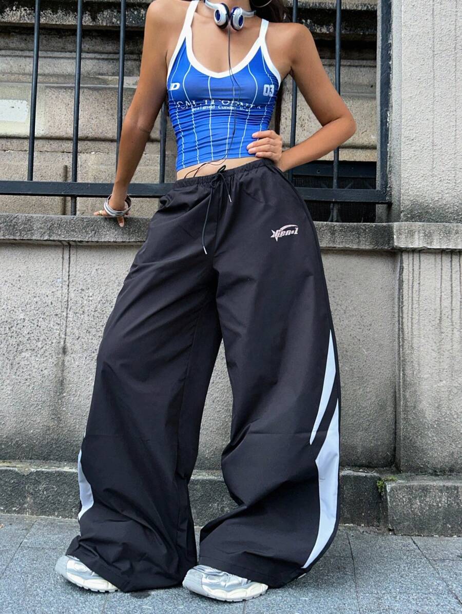 Women's Streetwear Color-Blocked Parachute Pants