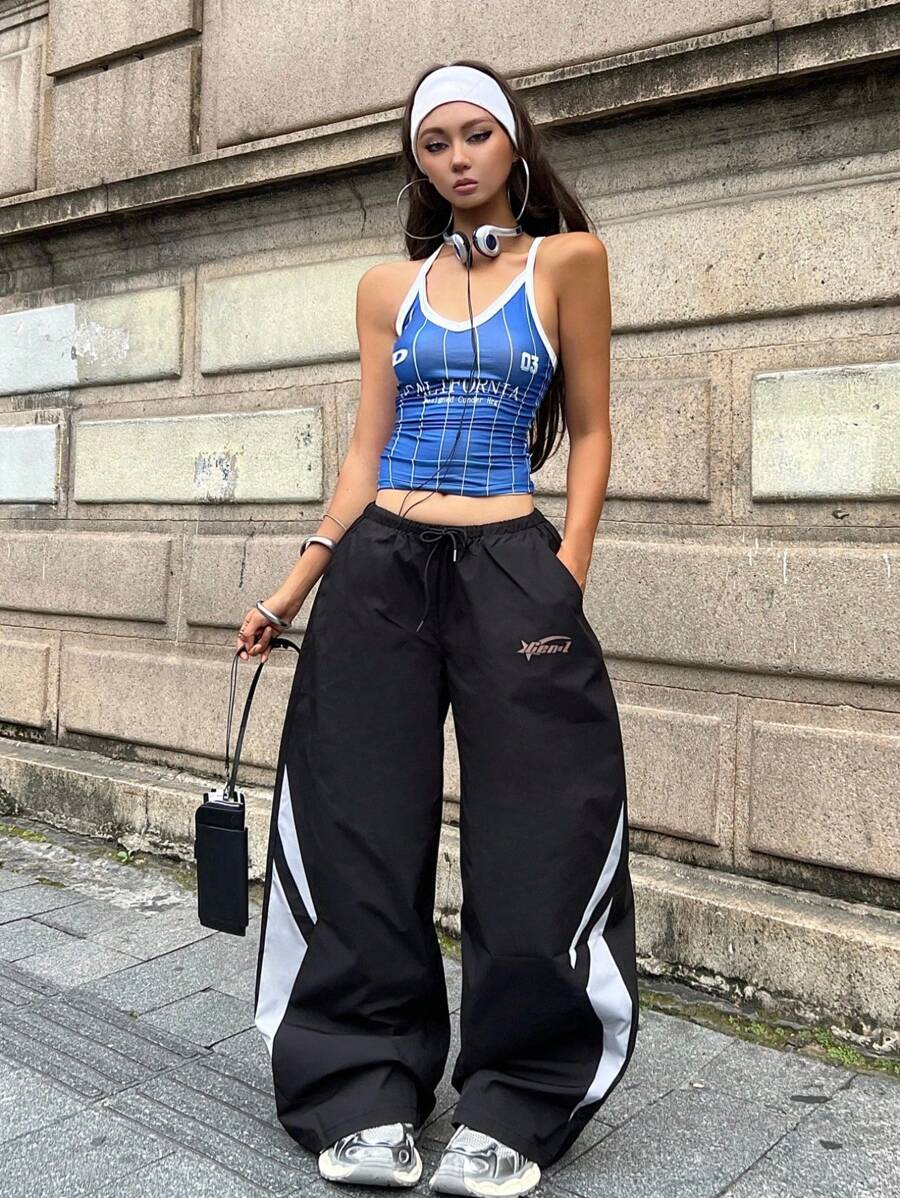 Women's Color-Blocked Cargo Parachute Pants