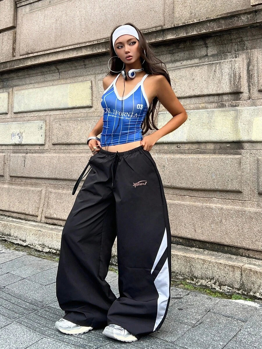 Women's Streetwear Color-Blocked Parachute Pants