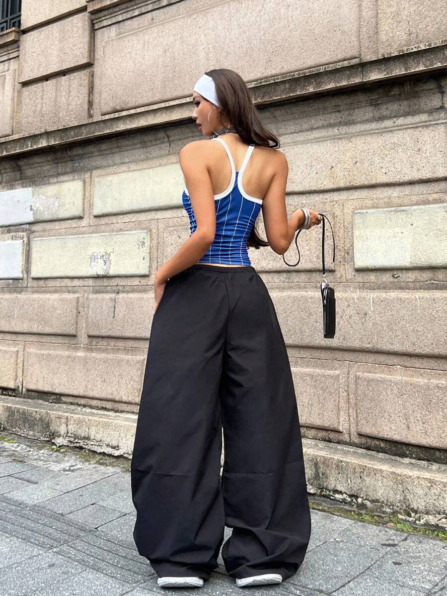 Women's Streetwear Color-Blocked Parachute Pants