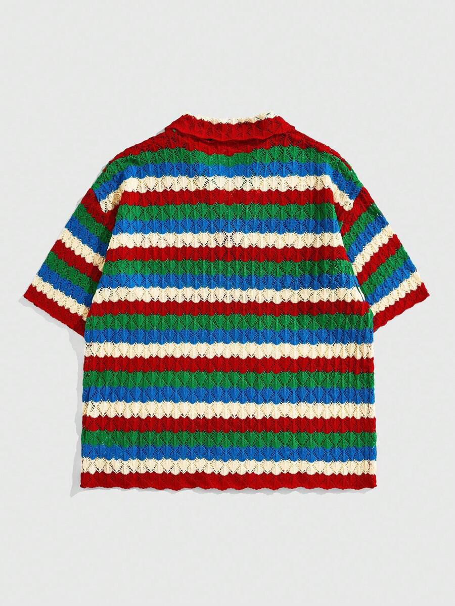 Men's Summer Casual Striped Polo Collar Knit Shirt