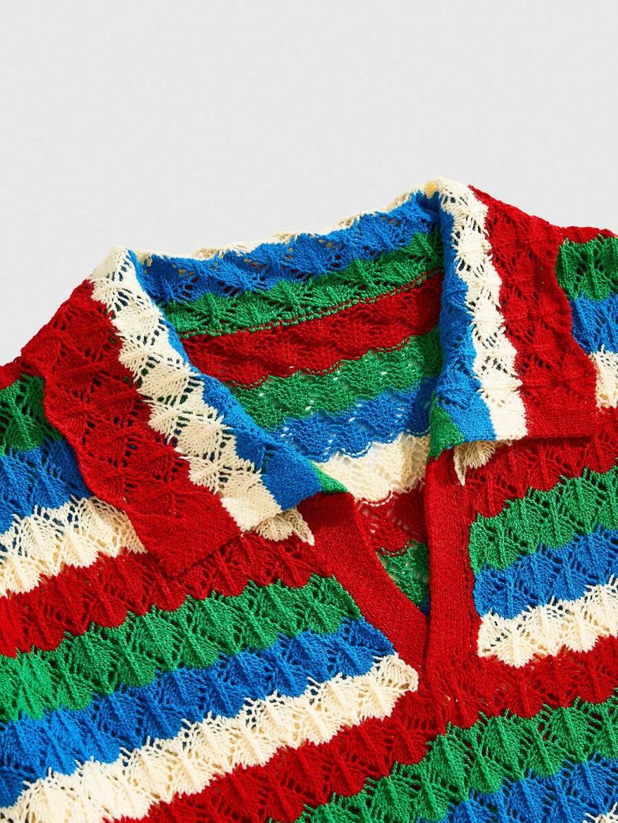 Men's Summer Casual Striped Polo Collar Knit Shirt
