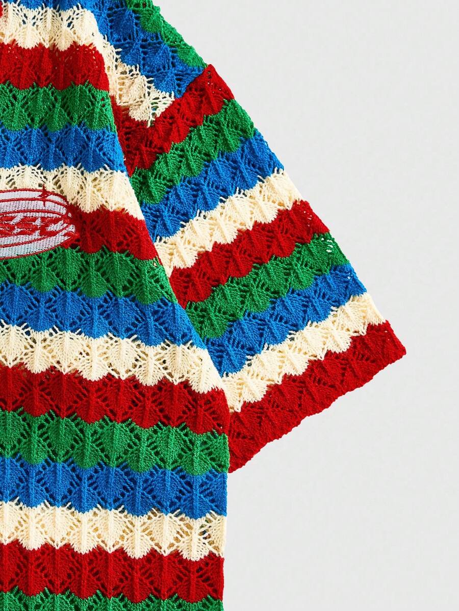 Men's Summer Casual Striped Polo Collar Knit Shirt