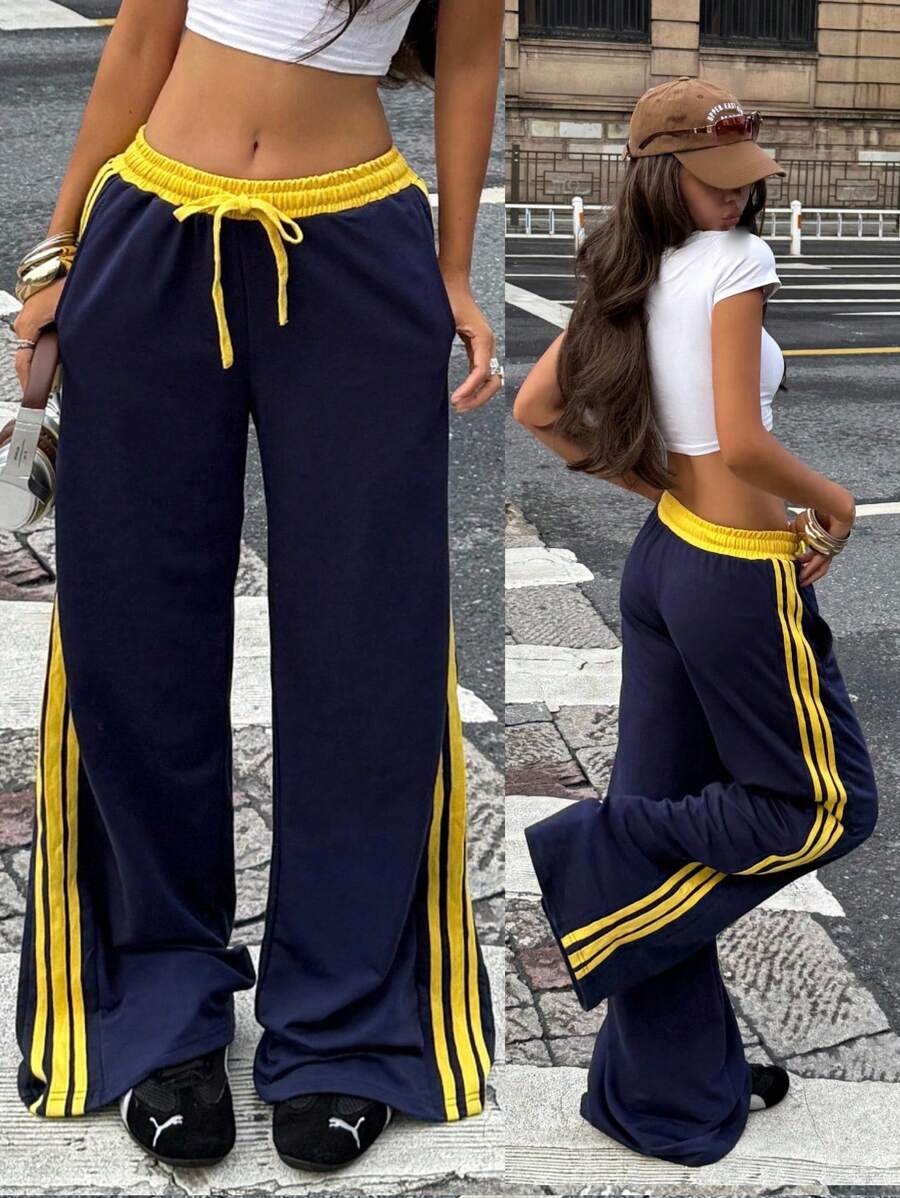 Unisex Contrasting Color Wide-Leg Sweatpants