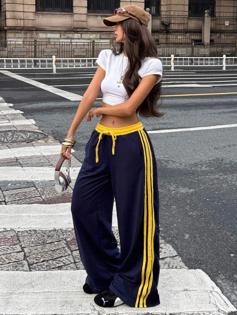 Unisex Contrasting Color Wide-Leg Sweatpants