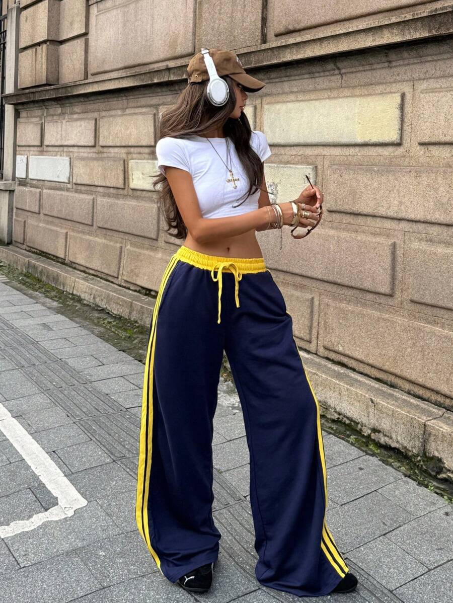 Unisex Contrasting Color Wide-Leg Sweatpants