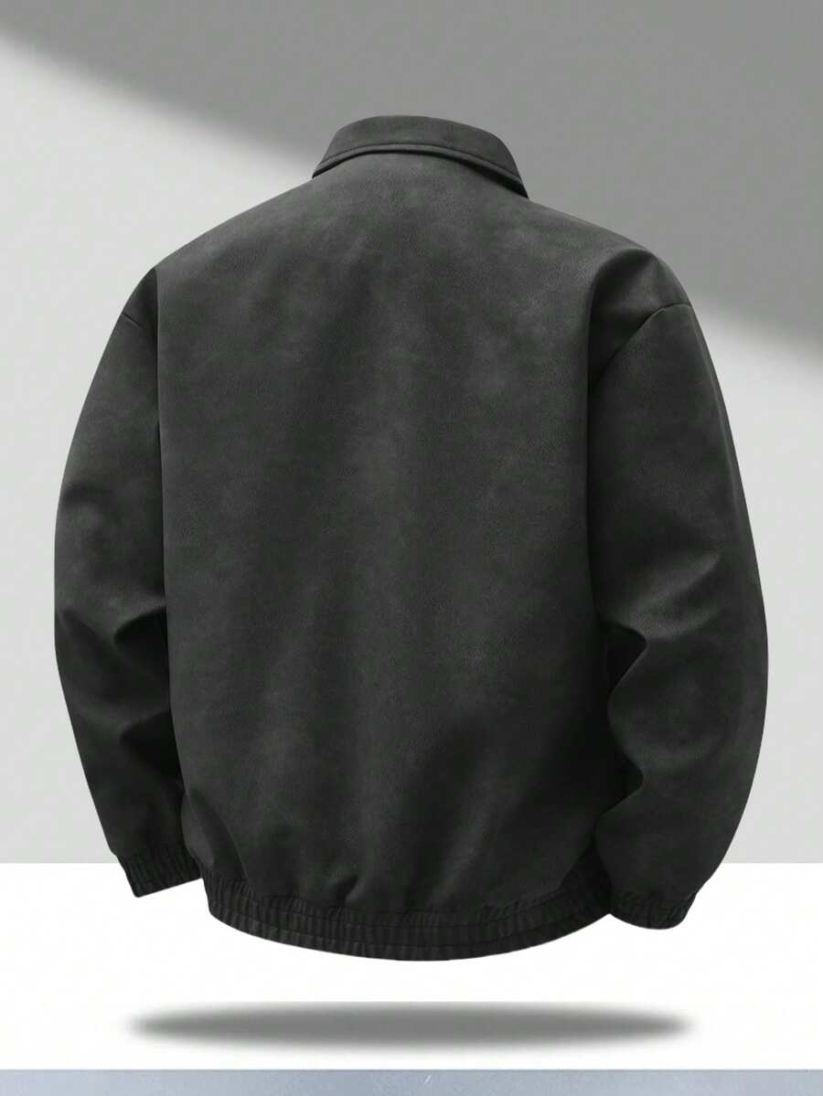 Men's Vintage Worn Full Zipper Lapel Leather Jacket