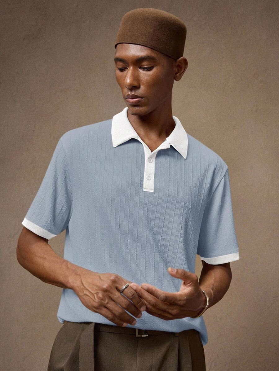Men's Knitted White Slim Fit Casual Short Sleeve Polo Shirt
