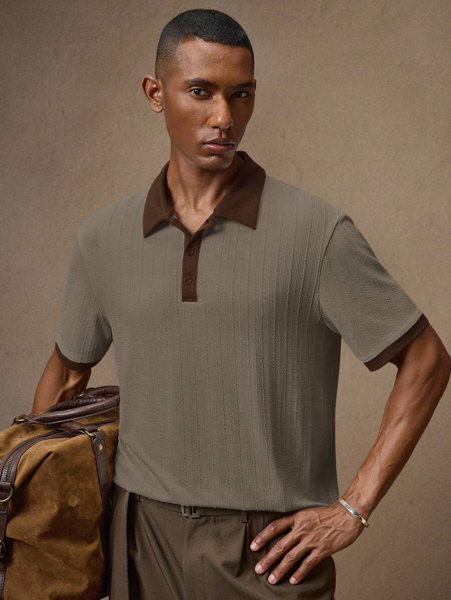 Men's Knitted White Slim Fit Casual Short Sleeve Polo Shirt