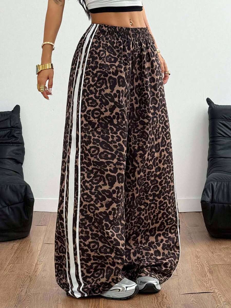 Women's Streetwear Leopard Striped Wide Leg Pants