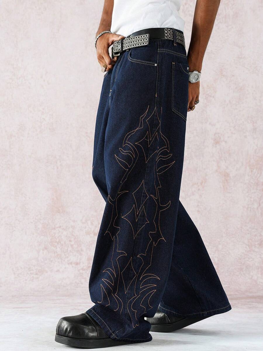 Distressed Wide Leg Black Baggy Jeans