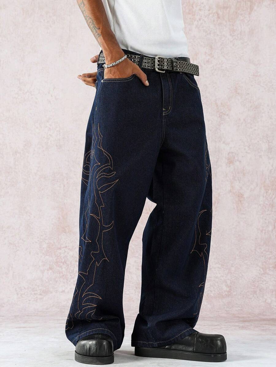 Distressed Wide Leg Black Baggy Jeans