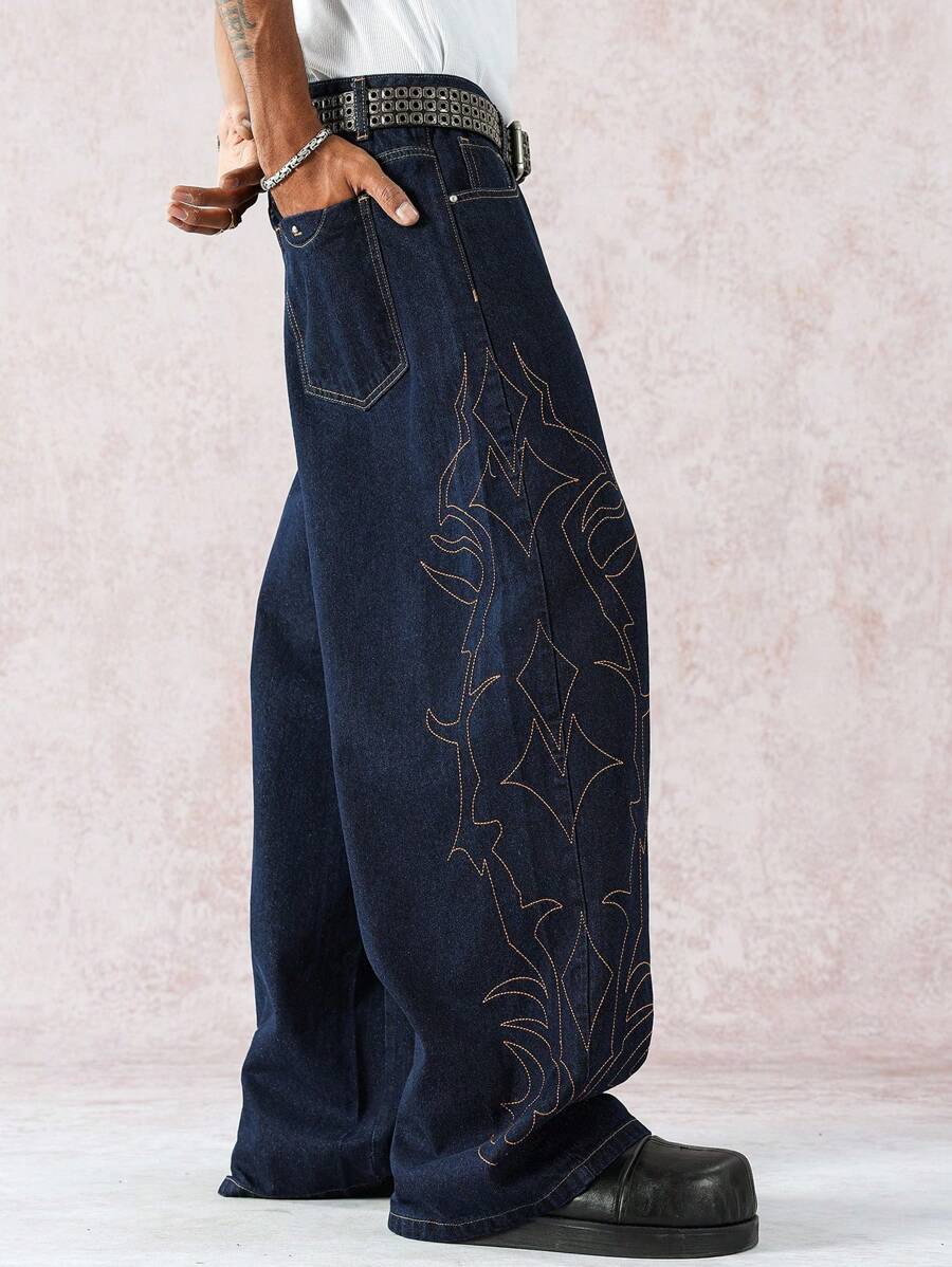 Distressed Wide Leg Black Baggy Jeans