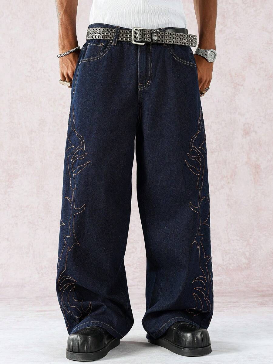 Distressed Wide Leg Black Baggy Jeans