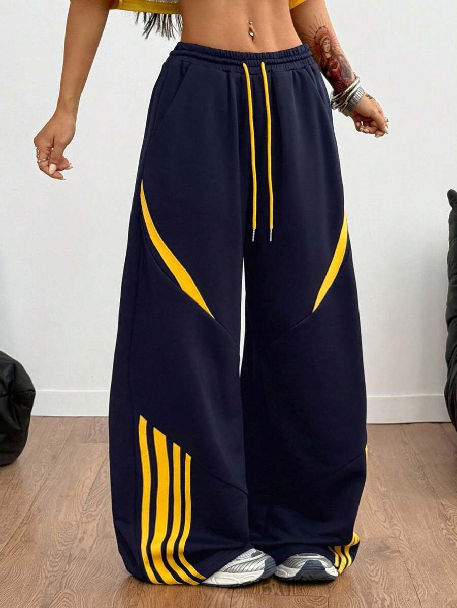Women's Yellow Contrast Webbing Sweatpants