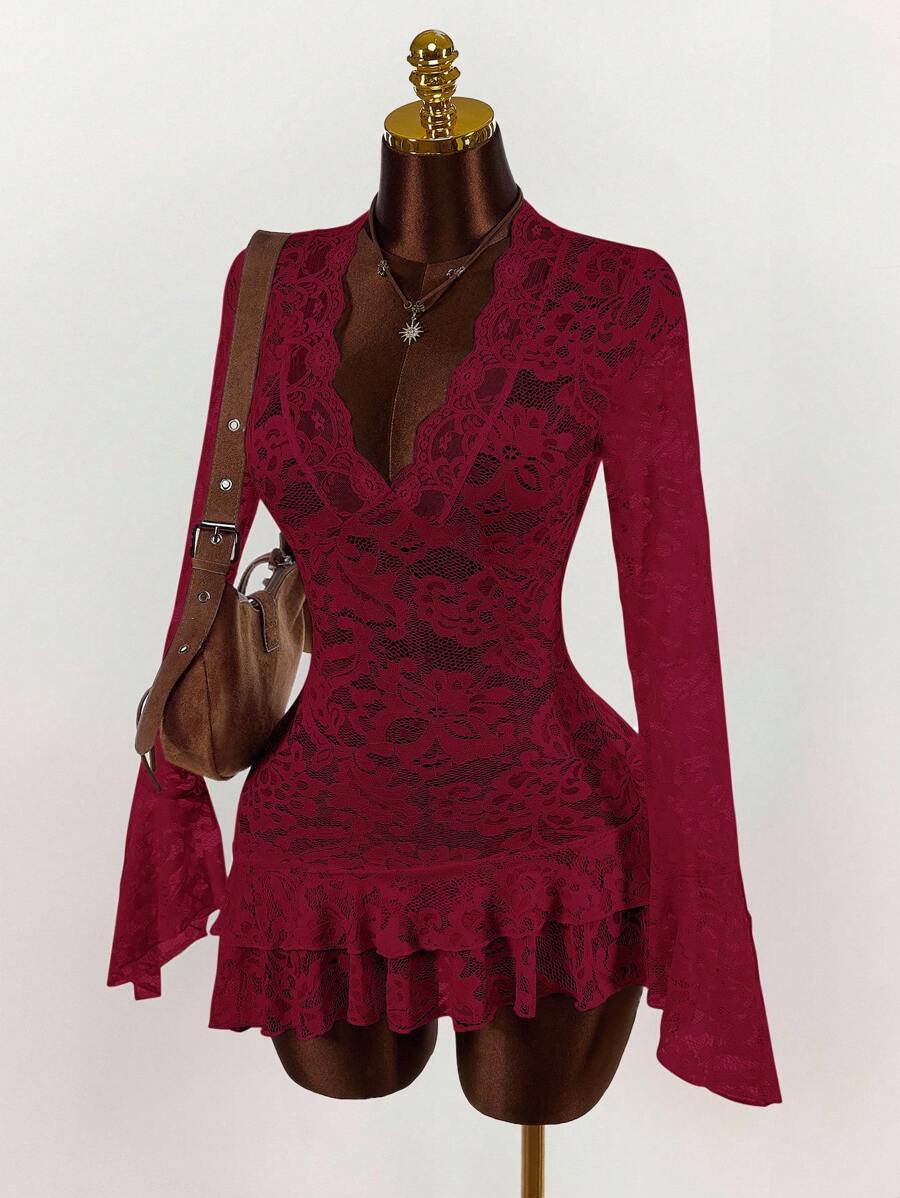 Sheer Low-Cut Hippie Style Mini Dress