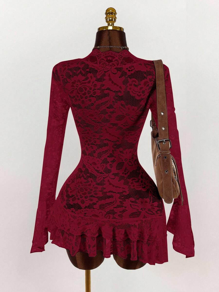 Sheer Low-Cut Hippie Style Mini Dress