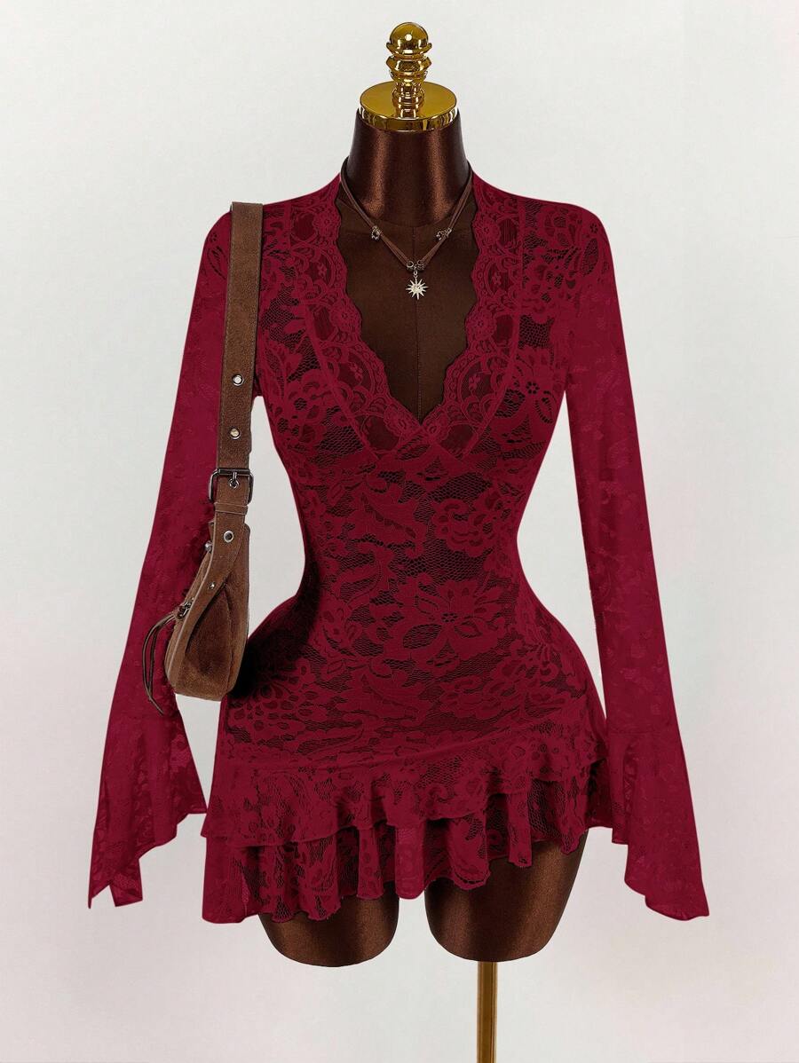 Sheer Low-Cut Hippie Style Mini Dress