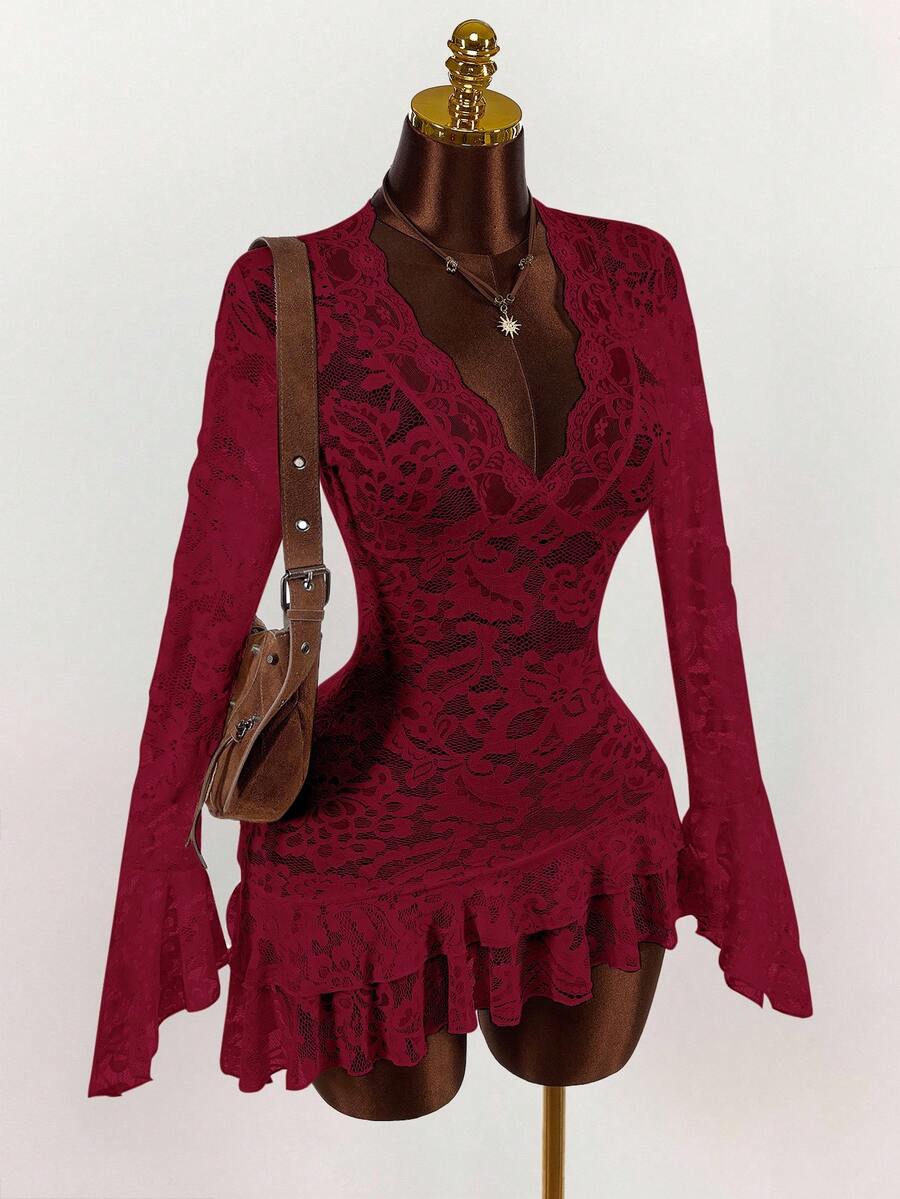 Sheer Low-Cut Hippie Style Mini Dress