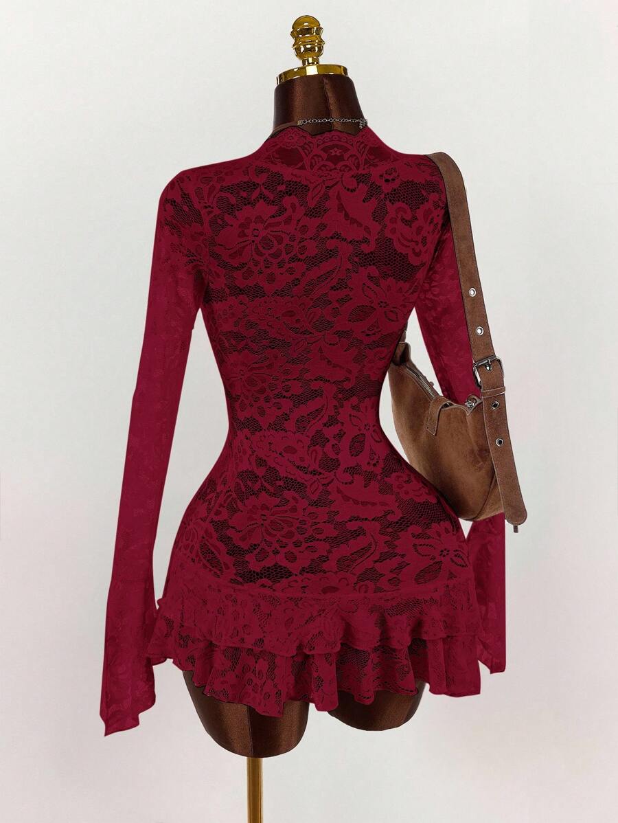 Sheer Low-Cut Hippie Style Mini Dress