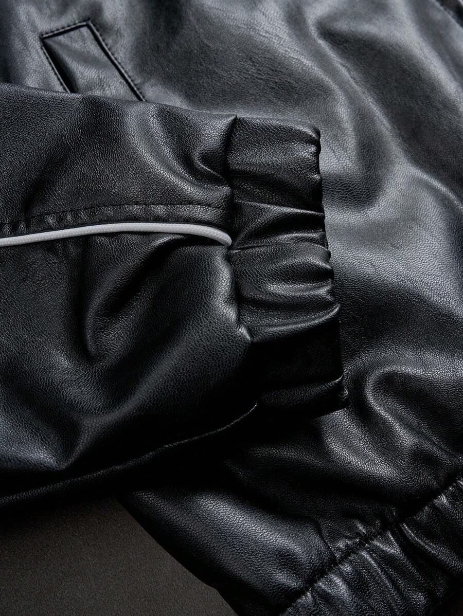Men's Casual Street Style Letter Graphic PU Leather Jacket
