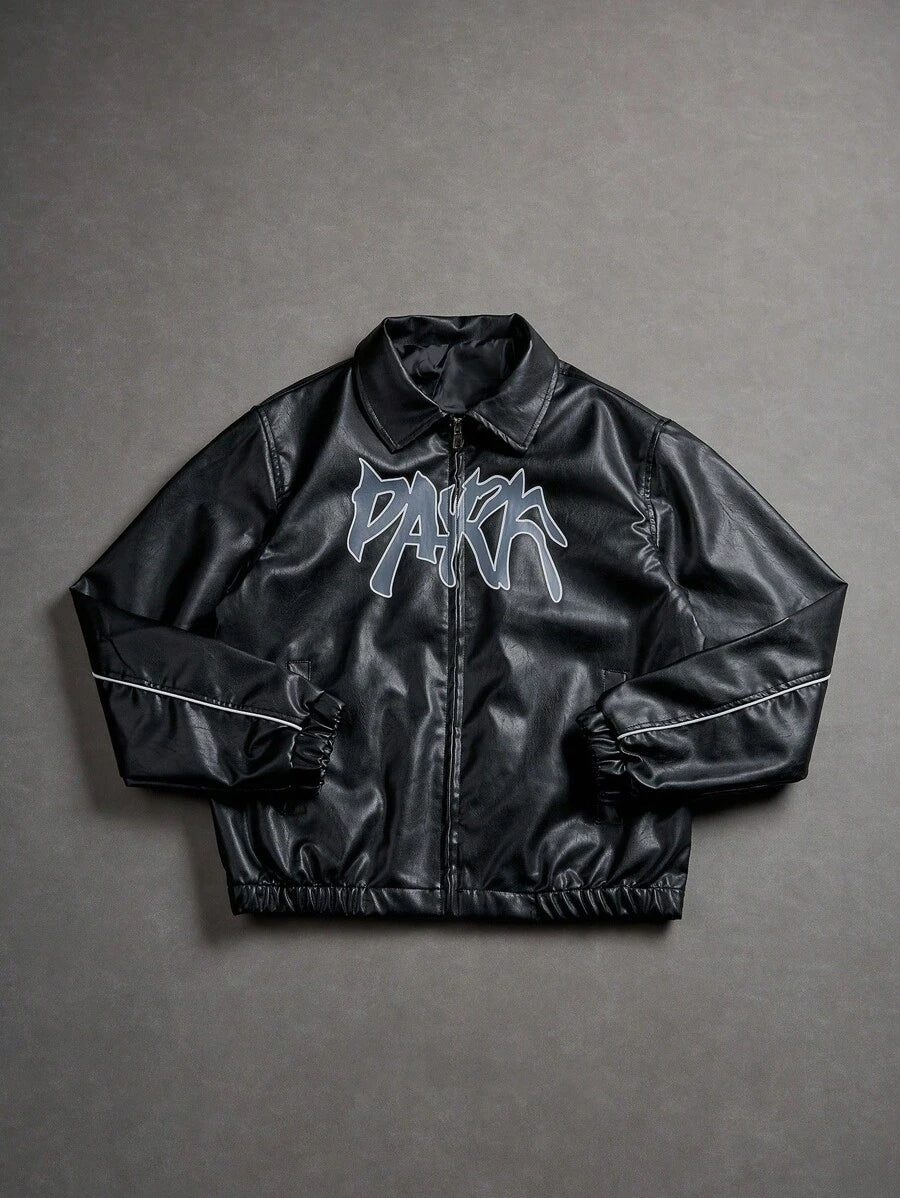 Men's Casual Street Style Letter Graphic PU Leather Jacket