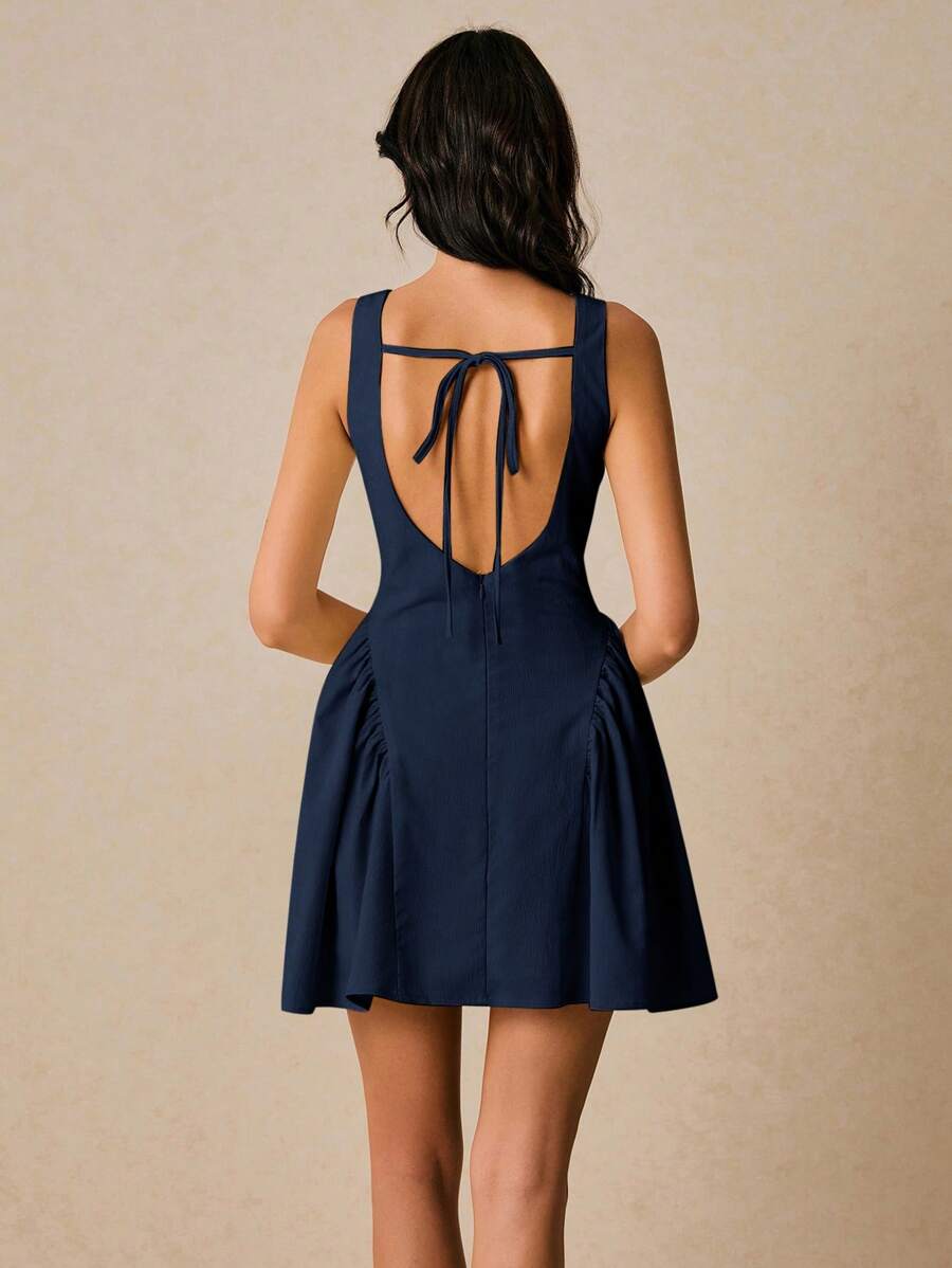 Women Sleeveless Solid Color Mini Dress