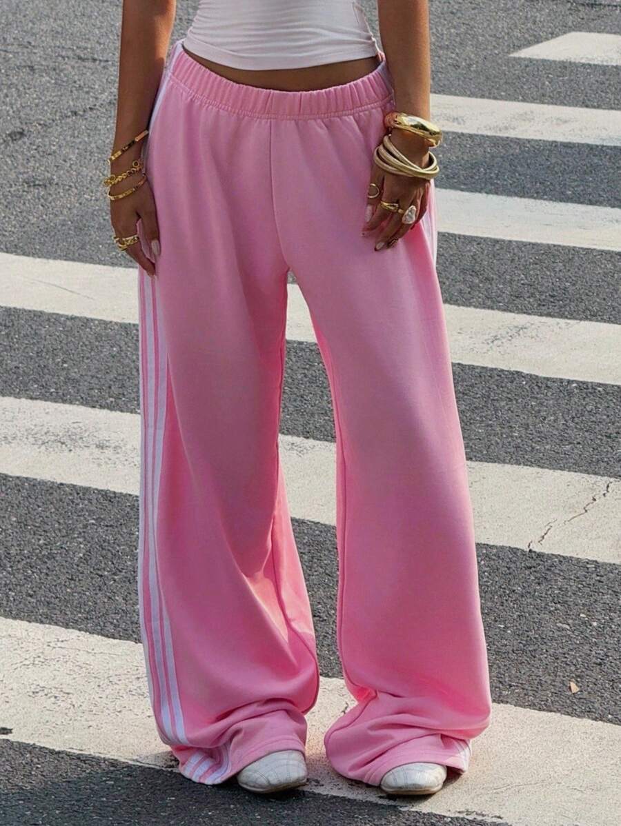 Women's Striped Knitted Wide-Leg Sweatpants